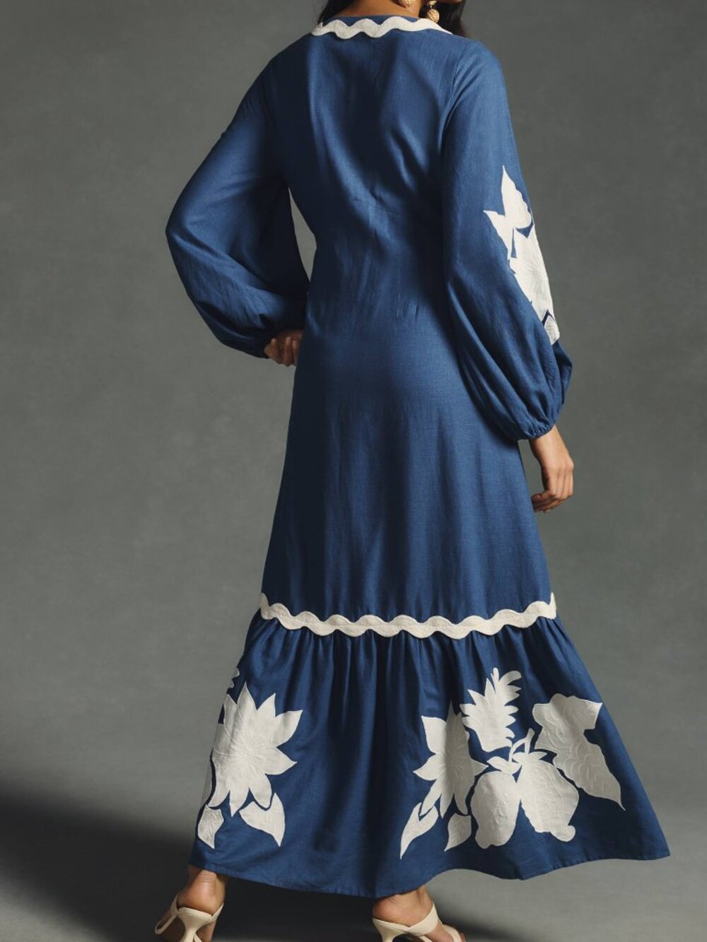 Farm Rio Flounce Embroidered Maxi Dress Small Linen Blend - Picture 3 of 14